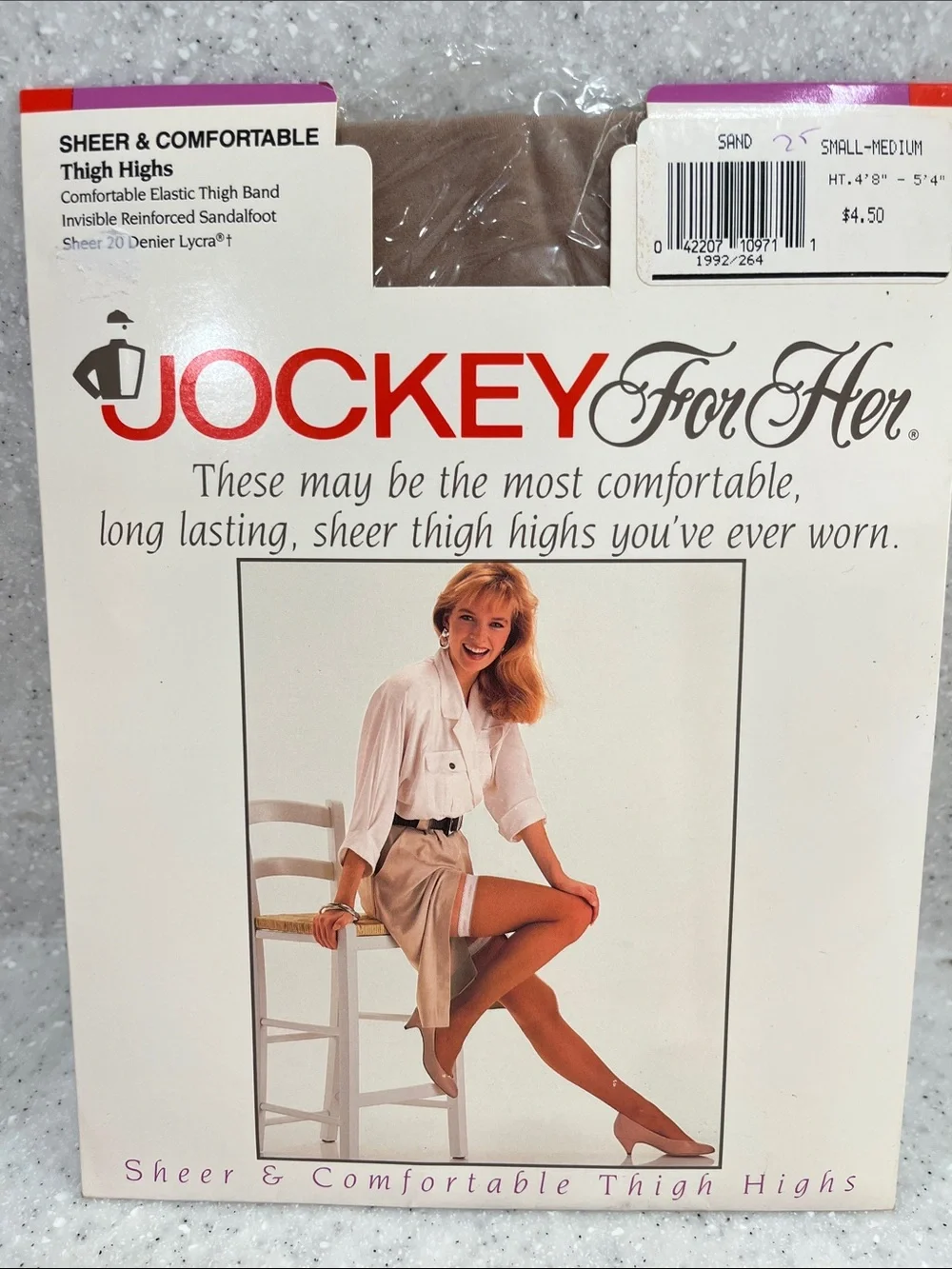 Vtg 1991 JOCKEY For Her Thigh High Stockings Hosiery SAND S/M Sandalfoot NIP